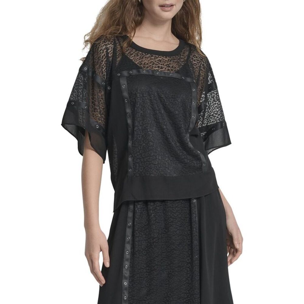 Dkny Womens  Leopard Overlay Top